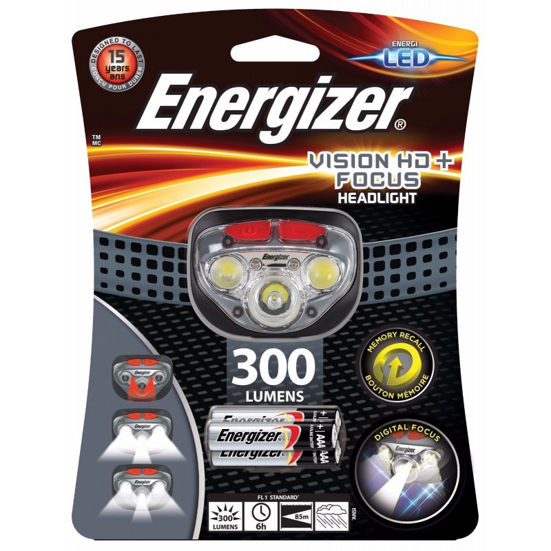 Energizer Torche frontale 300 lumens avec 3 piles AAA HEADVISION
