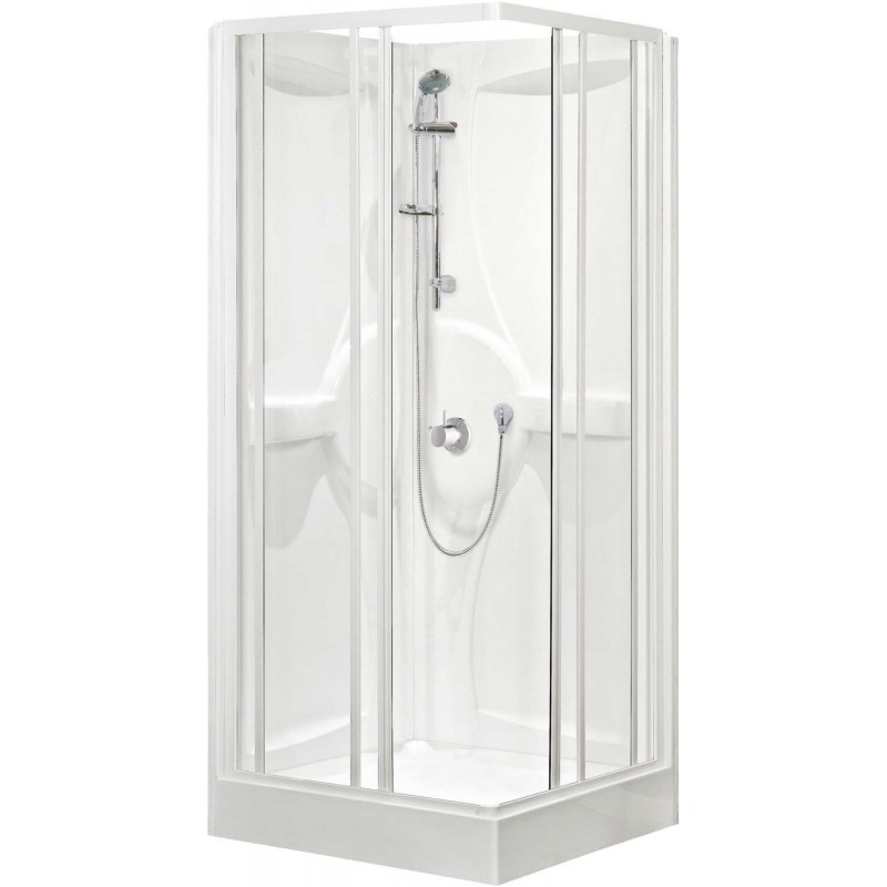 Cabine de douche 90-90 avec thermostat encastré accès d'angle aluminium / blanc-clair. MEDA90T1D