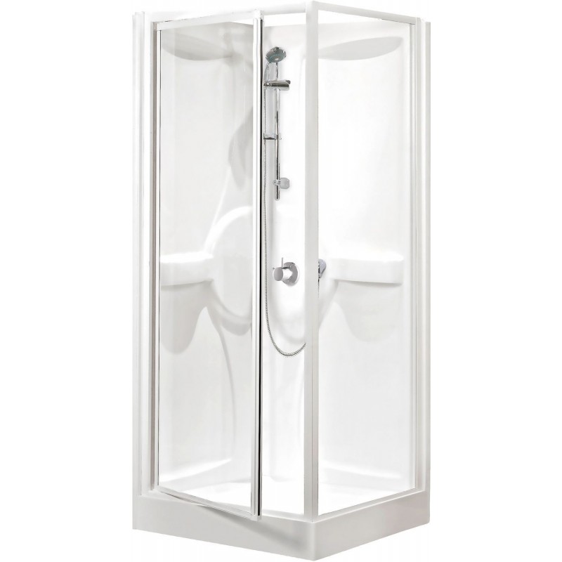 Cabine douche acrylique 80-80 + thermostat à encastrer aluminium blanc clair.   MEDG80T1D