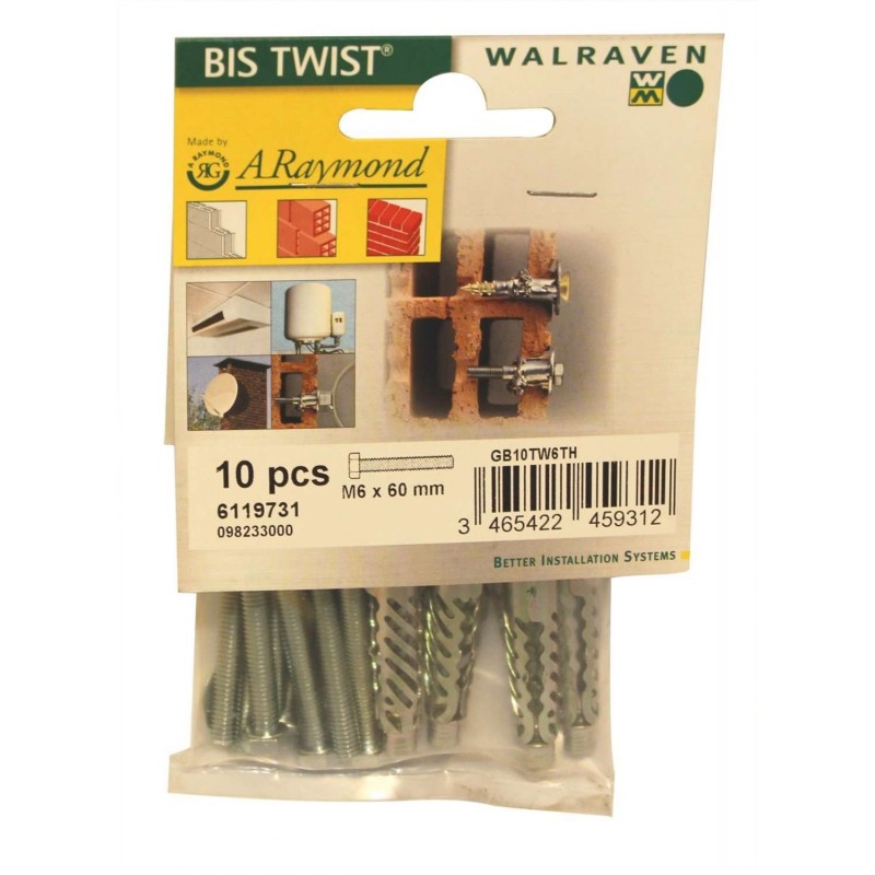 Walraven Bis twist+vis metrique+rondelle m6x60mm boite10pieces 6119731