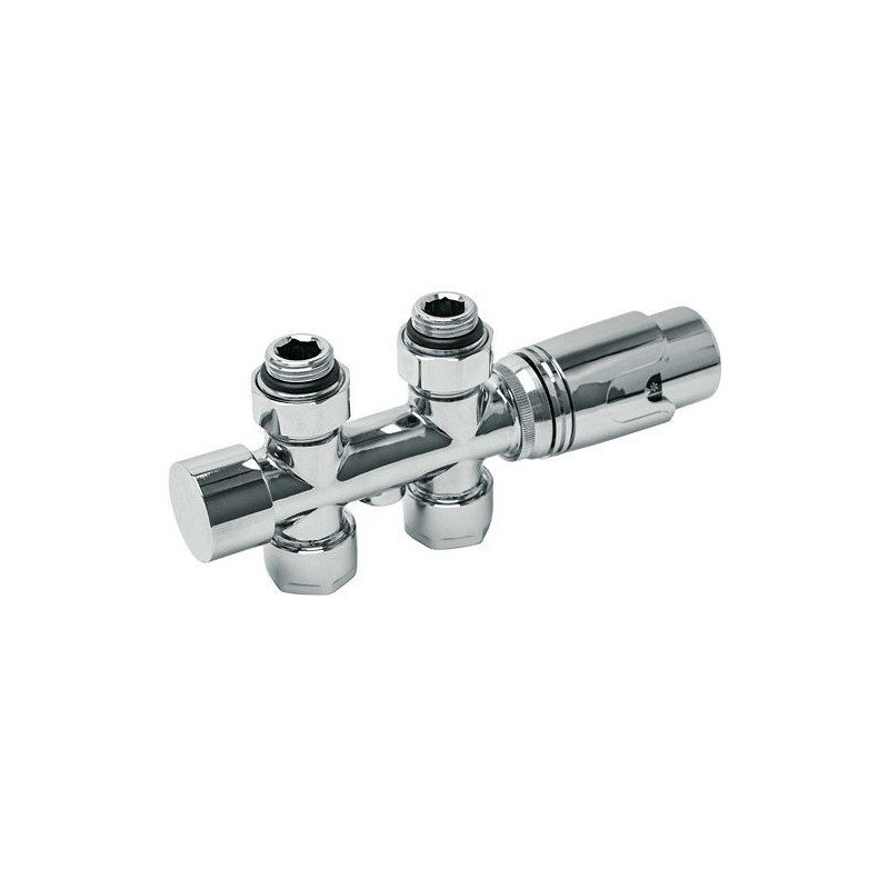 D-DESIGN KIT DE ROBINET RADIATEUR THERMOSTATIQUE BITUBE/MONOTUBE +RACCORD 16MM DROIT CHROME DC1