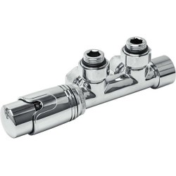 D-DESIGN KIT DE ROBINET RADIATEUR THERMOSTATIQUE BITUBE/MONOTUBE +RACCORD 16MM EQUERRE CHROME DC2